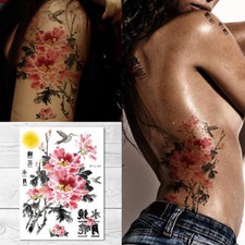 Supperb Large Temporary Tattoos - Summer peony  Hummingbird