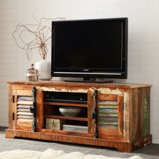 Modern Reclaimed Boat Wood 2 Door Plasma TV Media Unit Living Room Furniture