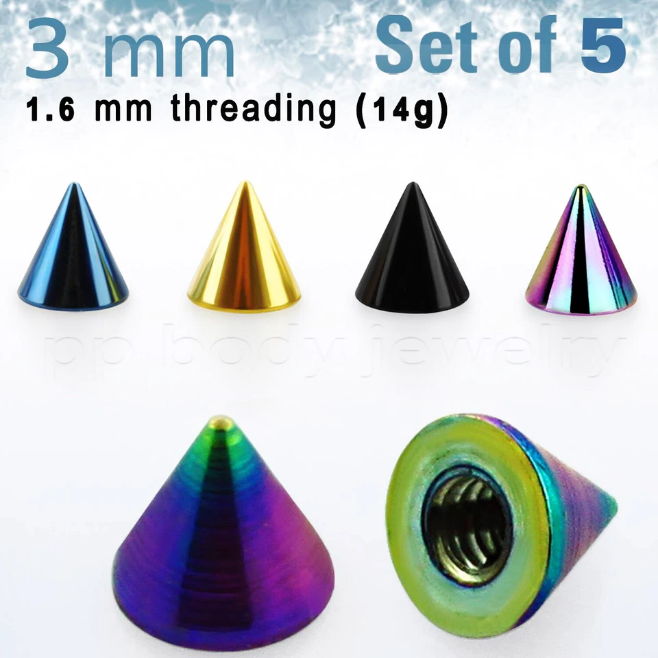 5 piezas. Pico de acero quirúrgico anodizado 316L 14G 3mm pieza superior de repuesto Foto 2 de 2