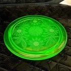 Uranium Glass Cake Serving Plate Jeanette Sunflower Pattern