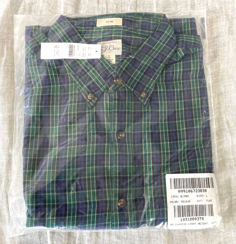 NWT J.Crew Large, Slim Brushed Twill Shirt, Devora Navy Green 79 eBay