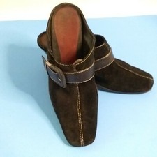 Aerosoles Quatro Cincho Womens Sz 7M Black Suede Leather Buckle Mule Heels Shoes