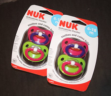 NUK 4 Pacifiers 6-18 Months LATEX Orthodontic BPA Free 2 Packs Pink Green NEW 