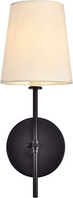 Elegant Lighting LD6004W6BK Mel 15'' Wall Sconce with Linen Shade - Black