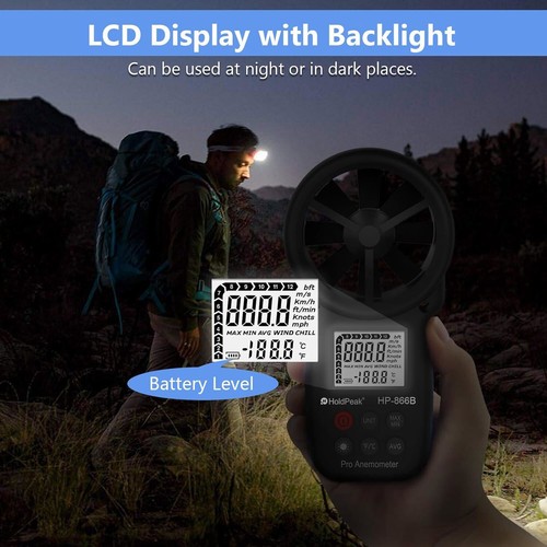 Digital Anemometer Handheld Wind Speed Meter Measure Wind Speed Wind Temperature - Picture 5 of 9