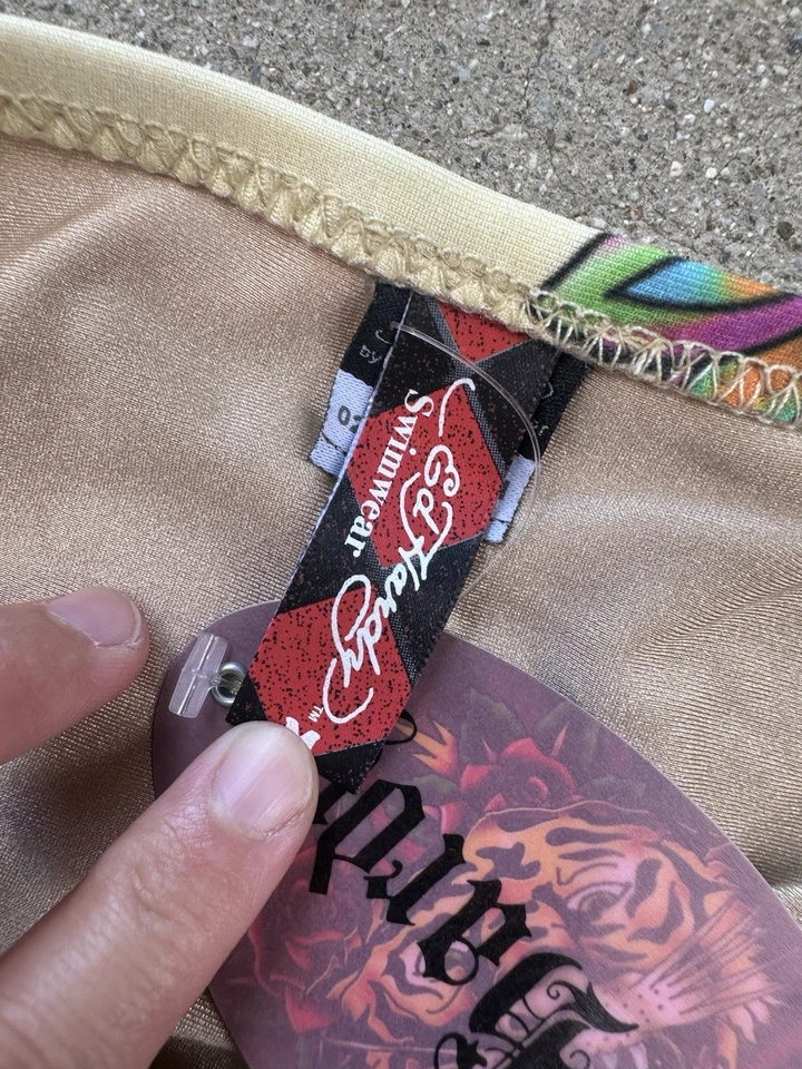 Parte inferior de bikini ED HARDY vintage Y2K rara Love Kills cuerda vanguardista M Foto 3 de 4
