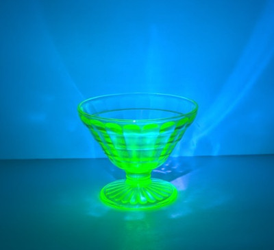 Anchor Hocking Block Optic Sherbet Dessert Bowl Green Depression Glass Uranium