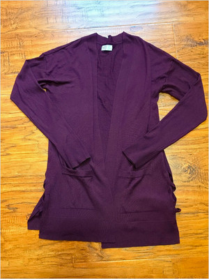 SO Womens Open Front Long Cardigan Sweater Size S Burgundy Long Sleeve Pockets