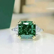 3Ct Asscher Cut Lab Created Green Emerald Engagement 14K White Gold Finish Ring
