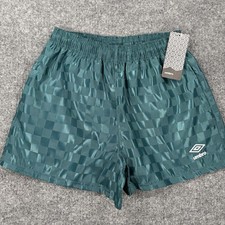 NWT Umbro Soccer Shorts Women M Green Vintage 90s Checkerboard Nylon Drawstring