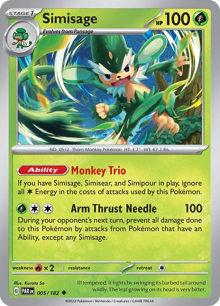 Simisage 005/182 Paradox Rift Near Mint EN Pokemon