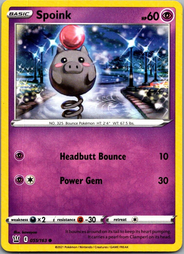 Spoink 055/163 Common Battle Styles Pokemon Lightly Played