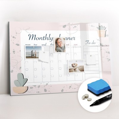 Magnetische Glas Wandtafel für Notizen To Do Planung Monatsplaner 90x60 cm