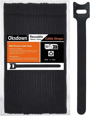 Klett Kabelbinder Wiederverwendbare Schwarz 50 Stück Klettband Klettkabelbind...