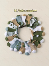 10 Pairs Random Dinosaur Camo Stripe Kids Socks, Soft Skin-Friendly Outdoor Adve