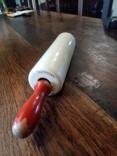 Vintage Ceramic White and Red Nutbrown Rolling Pin British Made Kitchen Utensil