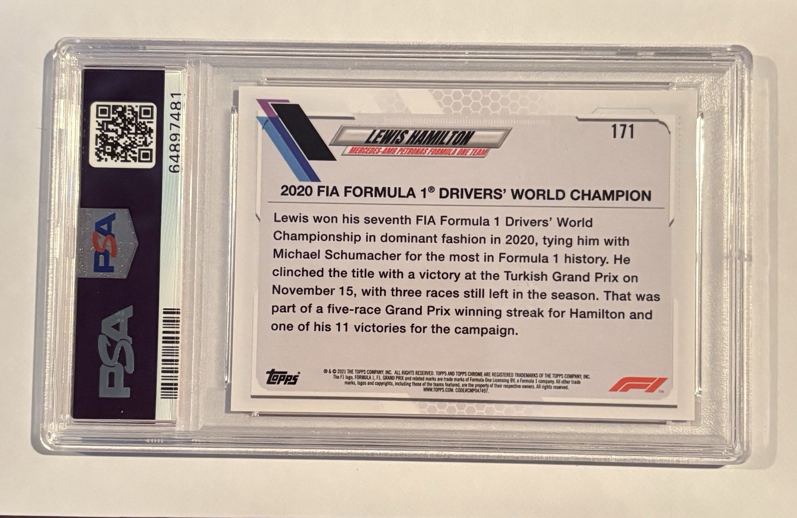 2021 Topps Chrome Racing F1 #171 Lewis Hamilton Orange Red Refractor PSA 10  view 3