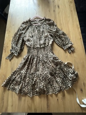 REBECCA TAYLOR Kleid Leo Gr  M Tragbar Bis L. Beige Mit 60 % Seide Anteil
