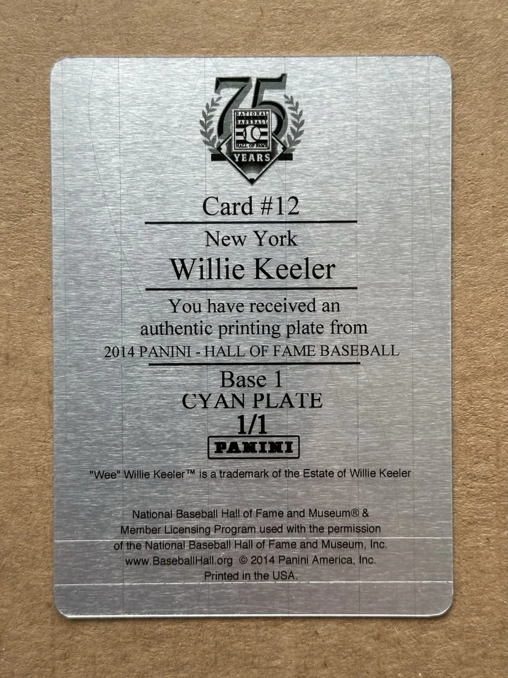 🔥🔥1/1 2014 PLACA DE IMPRESIÓN PANINI SALÓN DE LA FAMA WEE WILLIE KEELER SIN MATERIALES Foto 2 de 2