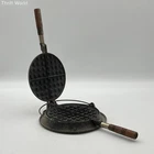 Wagner Ware Sidney O No 8 Cast Iron Waffle Iron with Base Wood Handles Vintage