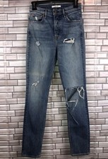Grlfrnd Karolina Button Fly Distressed Medium Wash Jeans, Size 25, Made in USA
