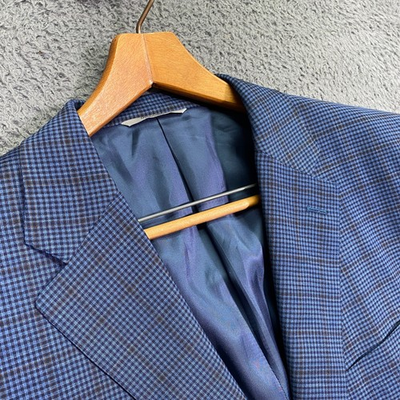 #ad Canali Blazer Mens Travel Wool Blue Gun Club Check Single Breasted 42L $117.99