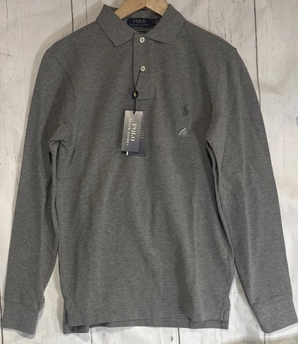 Polo Ralph Lauren S Gray Custom Slim Fit Stretch Pique Long Sleeve Shirt $98 NWT