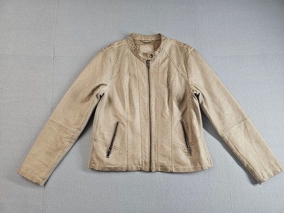 Sebby Collection Women Moto Jacket XL Beige Faux Leather Full Zip Biker Relaxed
