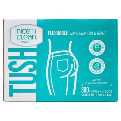 Nice n Clean Flushable Wipes, 5 packs of 60 wipes, 300 wipes total