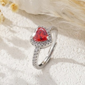Authentic White Gold Plated Red/Blue/Green Cubic Zirconia Rhinestone Heart Size Adjustable