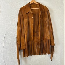 Vintage 60s 70s Tan Brown Suede Fringe Hippie Western Jacket