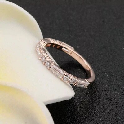 0.8 Ct Baguette Cut Half Eternity Moissanite Wedding Band 14K Rose Gold Plated