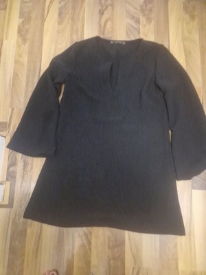 ZARA BASIC Damen Midikleid M schwarz Basic Rundhals ohne Muster Langarm