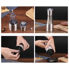 Salt Pepper Grinder Refillable Set Tall Acrylic Shakers for w/ Adjustable Coarse