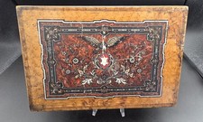 Vtg French? Marquetry Token Art Desk Box Burl Veneer? Top Applique & Wax Seals