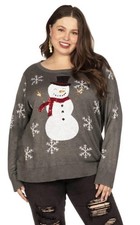 Tipsy Elves Sequined Snowman Ugly Christmas Sweater Women's XL Gray Snow Day