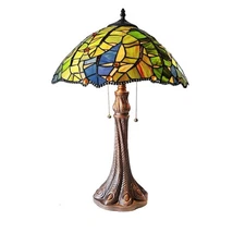 Chloe Lighting Monster-Leaf Floral 2-Light Tiffany-Style Table Lamp