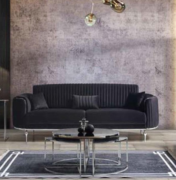 Luxus Dreisitzer Moderne Couch Polster MöBel Schwarze Couchen Sofas Stoff Textil-image