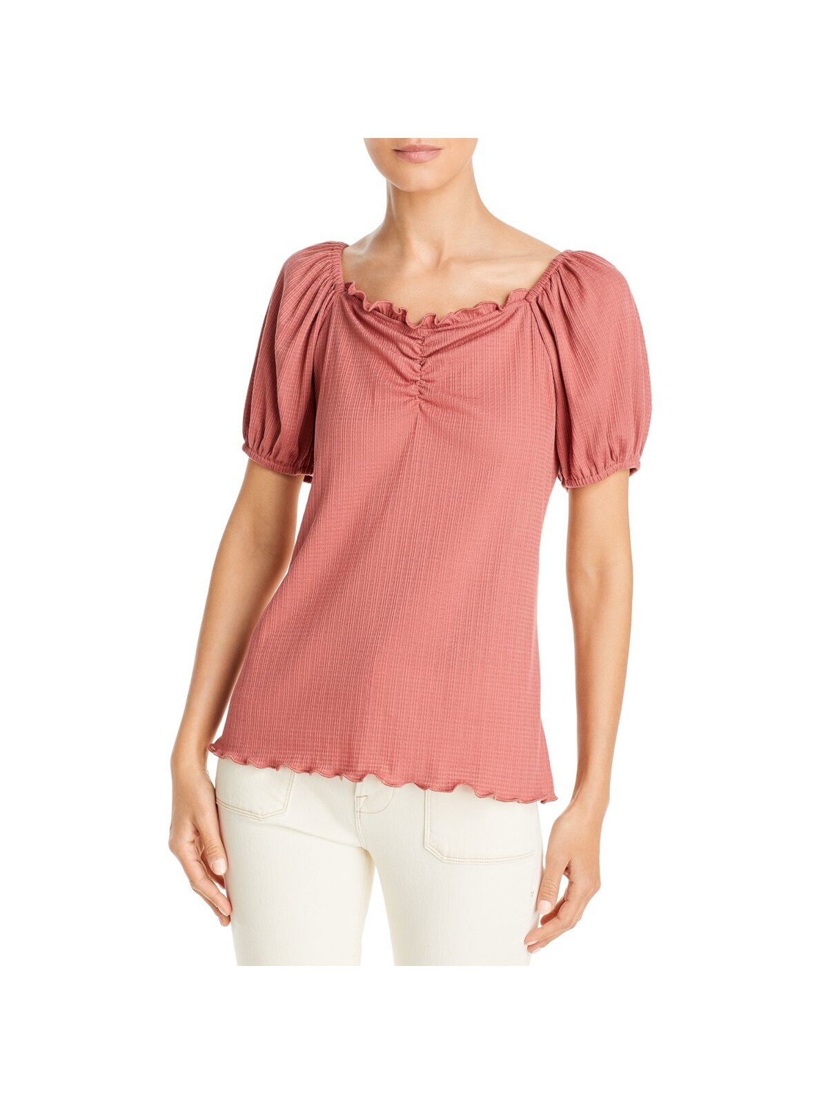 STATUS BY CHENAULT Womens Pink Stretch Sweetheart Neck Pouf Sleeve Top Size M
