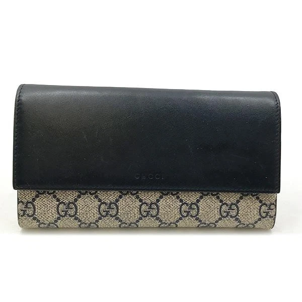 Portefeuille long GUCCI GG Supreme bleu marine beige PVC cuir unisexe L19 cm H9,5 cm P2,5 cm
