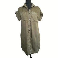 Velvet Heart Short Sleeve Button Front Tencel Shirt Dress Sage Green XSmall
