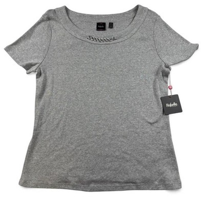 Rafaella Women s Gray Short Sleeve Top Silver Chain Detail XL NWT