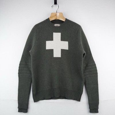 Alps & Meters Original Ski Race Knit Patrol Wool Cross Sweater Men s S Green