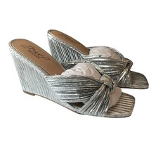 Jewel Badgley Mischka Hype Knot Wedge Evening Sandals Silver Metallic 5.5