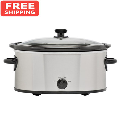 Mainstays 6 Quart Oval Slow Cooker with Stainless Steel Finish and Glass Lid