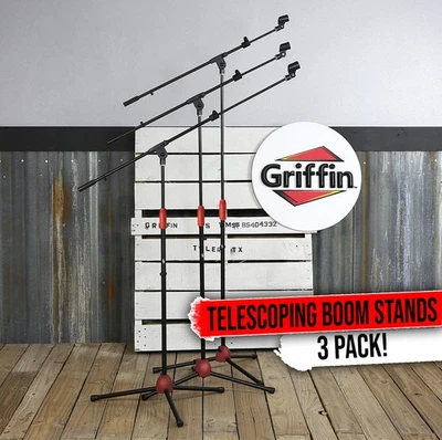 Microphone Boom Stand 3 PACK - GRIFFIN Telescoping Boom Tripod Studio Stage Mic