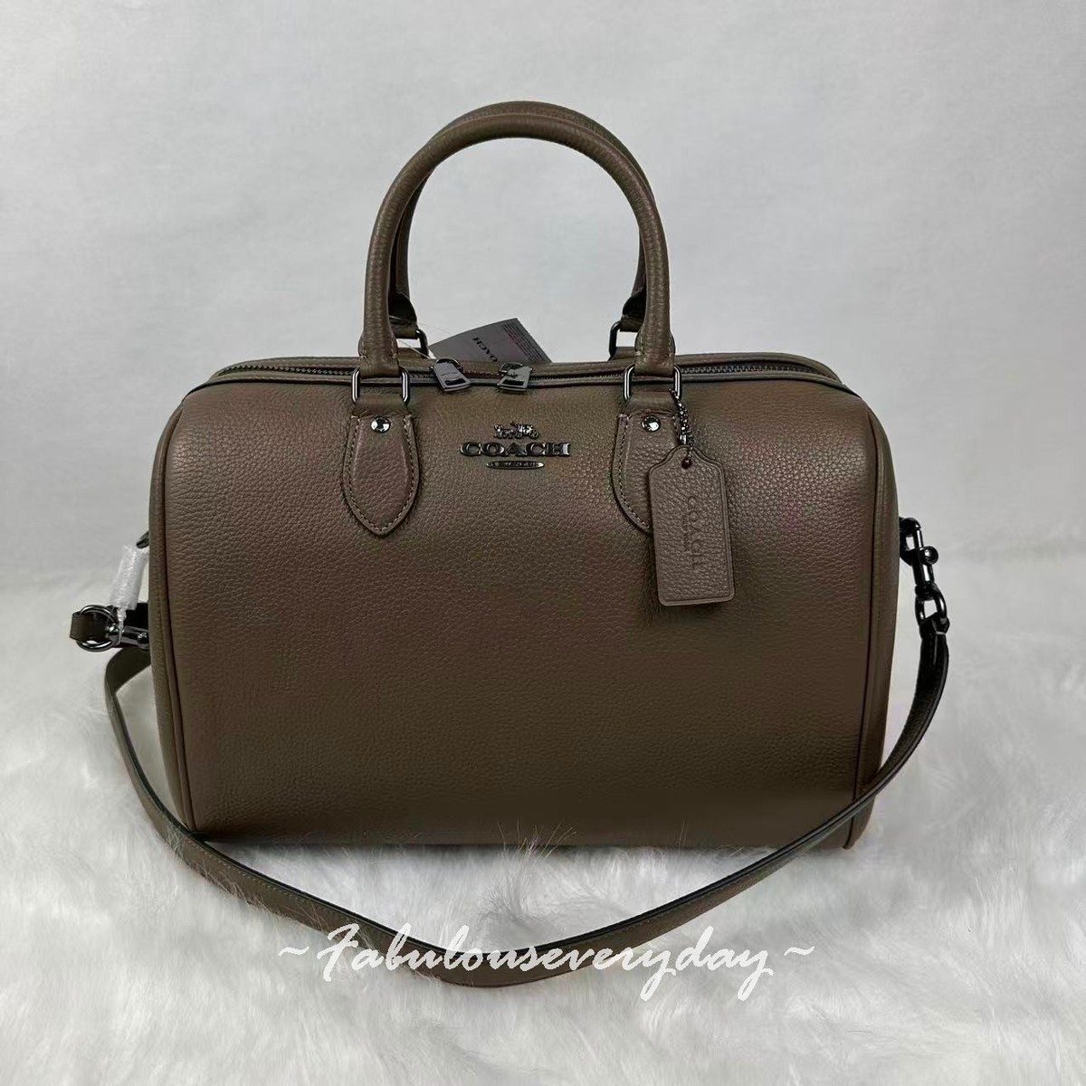 Coach Rowan Large Satchel Bag Crossbody In Leather/QB/Dark Stone