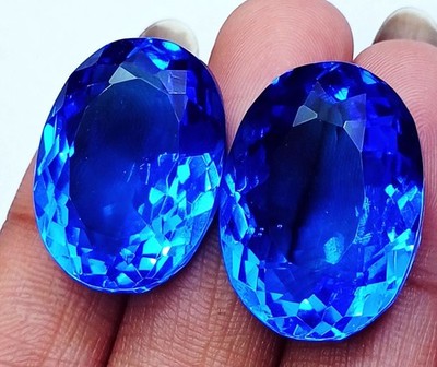 Blue Color Topaz Total 83.60 Ct 2 Pieces Oval Shape Loose Gemstones Certified
