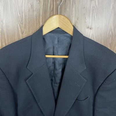Ferrini Sport Coat Mens 42R Black Solid Textured Thin Wool Two Buttons
