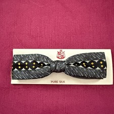 Vintage New Bow Tie Blue Gray Print Pure Silk